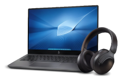 Laptop and headphones