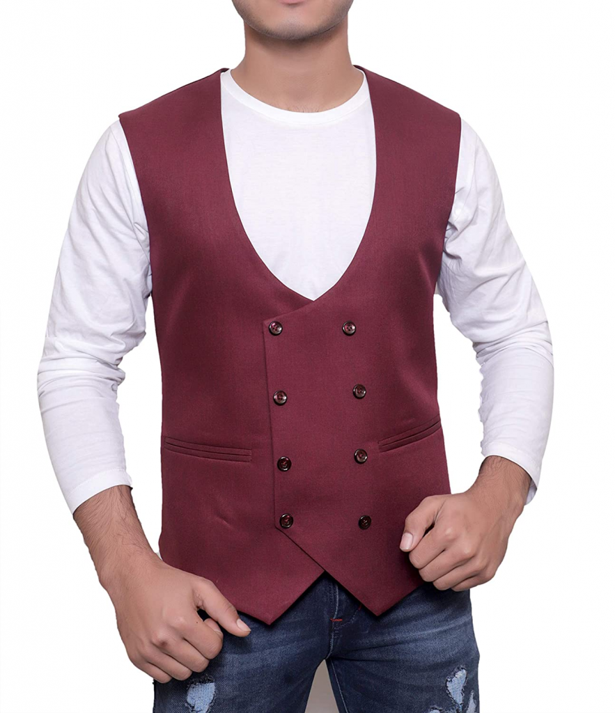 Double-breasted men's vest available on Amazon is one of the top men's vest styles
