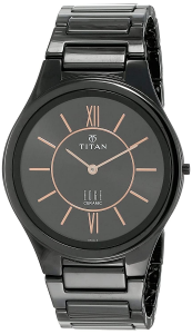 One of the most popular watches in this collection is this stunning Titan golden watch with black dial. It is a classic piece that exudes beauty and charm.